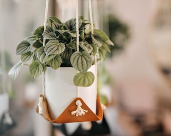 Hamac pour plantes en cuir suspendu suspension pour plante en macramé support pour plante moderne en cuir pour plante d'intérieur suspendu jardinière bohème jardinière minimaliste boho maison