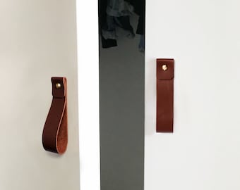 Leather Cabinet Door Pull: Minimalist Brass Accent, Scandinavian Decor