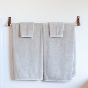 Hanging Towel Rail Leather & Wood Holder wall mounted rack for bath towels hand towels simple brass bathroom fixture wall mounted farmhouse