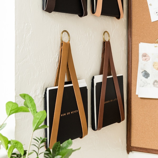 leather strap hanging file storage organizer file holder for wall storage wall hung magazine holder office wall decor wall mail organizer