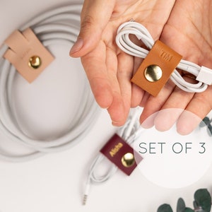 leather cord keeper set personalized leather cord holder monogram earbud holder leather cord organizer cable organizer personalized man gift