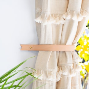Minimalist leather curtain hold back modern window treatments mid century curtain tie back home accents curtain loop farmhouse decor wedding