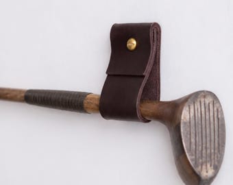 Leather Wall Hanger Display Straps for Golf Clubs, Hockey Sticks & Sports Memorabilia