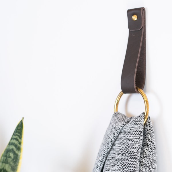 leather wall hanging strap | wall hook| hanging storage | home decor | leather strap hanger | towel holder | leather home accessories