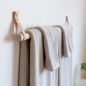 Towel Bar bathroom bath towel holder rack storage wall mounted leather handtowel hook minimalist hooks laundry room decor storage decor