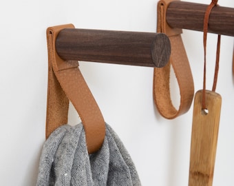 leather wall peg hanging strap | wall hook| hanging storage | home decor | leather strap hanger | towel holder | kitchen accessories