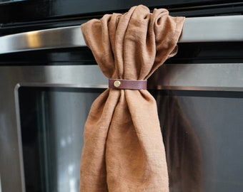 Decorative Kitchen Towel Hugger - Oven Door Towel holder, Leather Towel grip, Oven Handle Towel Holder, Stylish farmhouse Kitchen Accessory