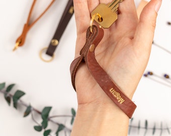 custom leather keychain wristlet key fob for men personalized gifts for dad gift for boyfriend monogram key chain wristlet for him man gift