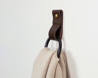 small leather strap black ring wall hook wall hanging storage towel hook modern bathroom towel rack leather loop strap holder scarf hanger