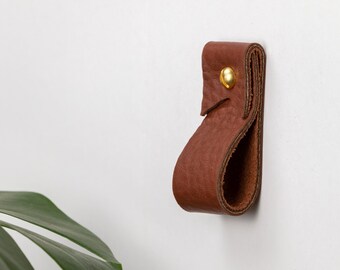 small leather strap brass ring wall hook wall hanging storage towel hook modern bathroom towel rack leather loop strap holder scarf hanger