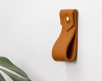 Small V'ed End - leather strap hanger for bath towel holder leather wall hook strap towel hook bathroom decor brass towel ring nordic home