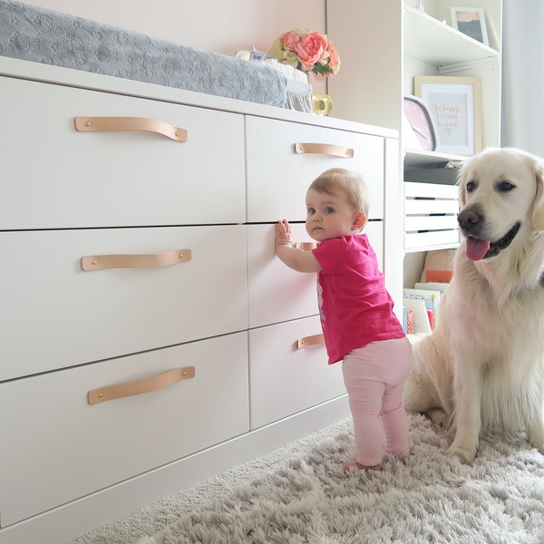 Poignées et boutons en cuir pour commode, décoration de chambre de bébé, quincaillerie de meubles, poignées pour commode, poignées de porte de placard, sangle minimale