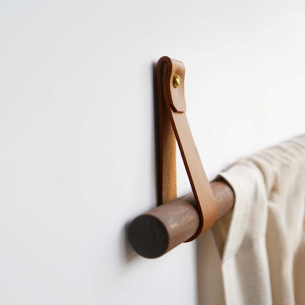 Curtain rod strap holder leather curtain rod bracket holders leather loop for wall boho pole hanger wall blanket display farm house style