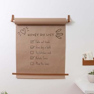 Suporte de papel kraft de couro para lista de tarefas, grande rolo de papel pergaminho, cabide de parede, organização doméstica, exibição de lista de compras, papel de açougueiro