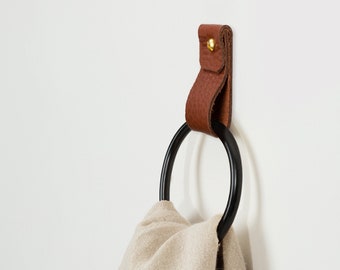 small leather strap black ring wall hook wall hanging storage towel hook modern bathroom towel rack leather loop strap holder scarf hanger