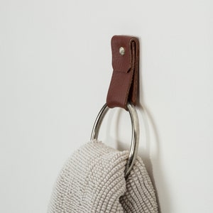 Small Leather Strap With Brass Towel Ring Minimalist Hanger for