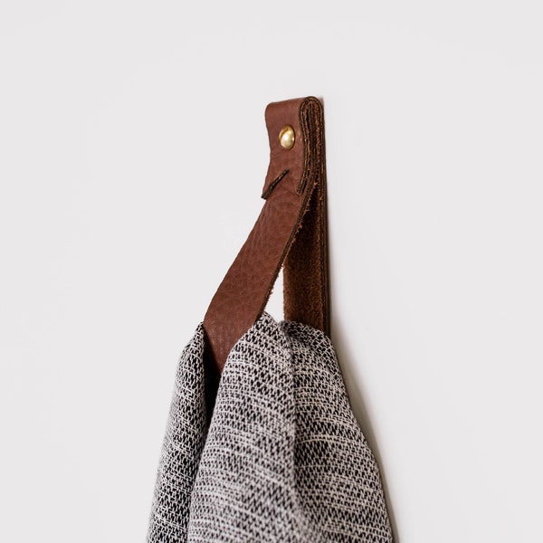 leather wall hanging strap | wall hook| hanging storage | home decor | leather strap hanger | towel holder | leather home accessories