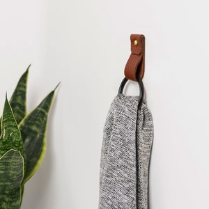 small leather strap matte black ring wall hook wall hanging storage towel hook hanger modern bathroom towel rack leather loop strap holder