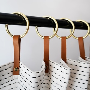Brass Minimalistic Shower Curtain Hooks - Extends shower curtain length, Stainless Steel, Black Metal Curtain Rings [12PK]