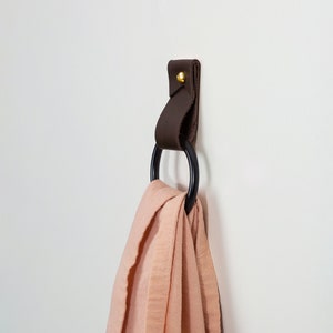 small leather strap black ring wall hook wall hanging storage towel hook modern bathroom towel rack leather loop strap holder scarf hanger