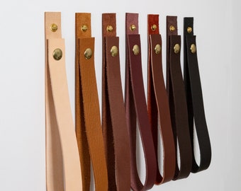 Leather Wall Strap that Opens & Closes - entryway hook for handbags, shopping totes, keys, towels minimalist functional interior design snap