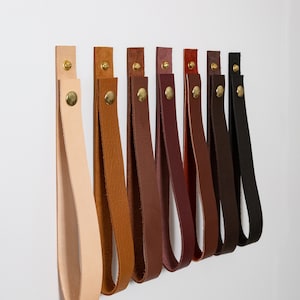 A row of installed wall straps lined up on a wall displaying all available colors.