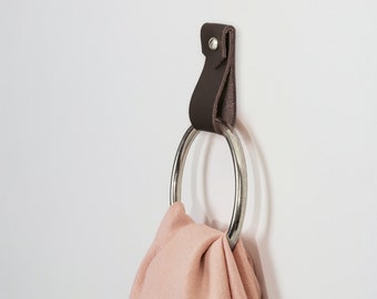 Small Leather Strap Steel ring wall hook wall hanging storage towel hook modern bathroom towel rack leather loop strap holder scarf hanger