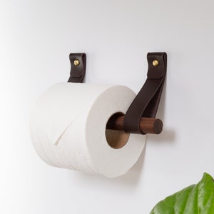 Kit porta rotolo di carta igienica con ganci in pelle e tassello in legno da parete, porta carta igienica, decorazione da bagno in stile rustico, accessori scandinavi per il bagno