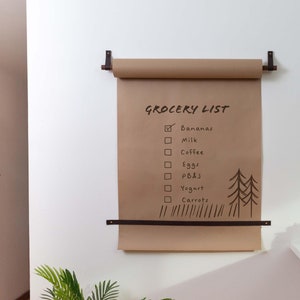 Kraft Paper Message Board Dispenser wood & leather wall hanging grocery list board butchers paper roll holder Dispenser Paper Roller