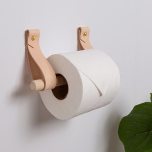 Kit porta carta igienica in pelle con tassello in legno di noce o betulla, semplice porta rotolo di carta igienica minimalista, ganci con cinturino in pelle, arredamento rustico per il bagno