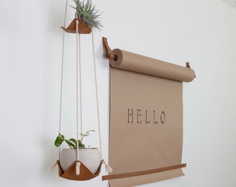 Double Indoor Hanging Plant Hanger Large Leather Plant Hammock Hanging Indoor Plant Holder Modern Farmhouse Planter Decor Minimal