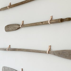 Leather Hanging Oar Wall Decor horizontal boat paddle display strap hanger canoe row hook storage cottage cabin farmhouse beach river kayak