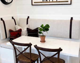 Correas de cuero personalizadas para colgar cojines de banqueta, cabeceros y estantes.