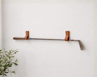 Vintage Golf Club Wall Display, Leather Club Holder, Golf Room Decor