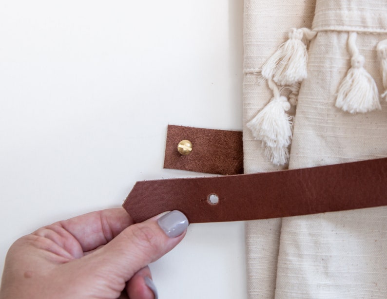 Minimalist leather curtain hold back modern window treatments mid century curtain tie back home accents curtain loop farmhouse decor wedding