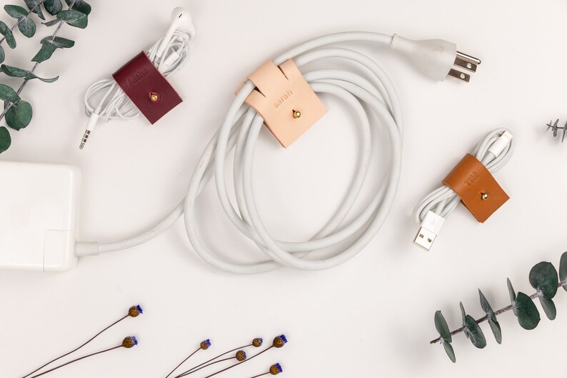 Leather Cord Keeper Set Personalized Leather Cord Holder Etsy