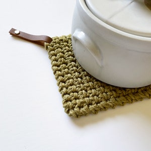Woven Cotton Pot Holder & Leather Loop