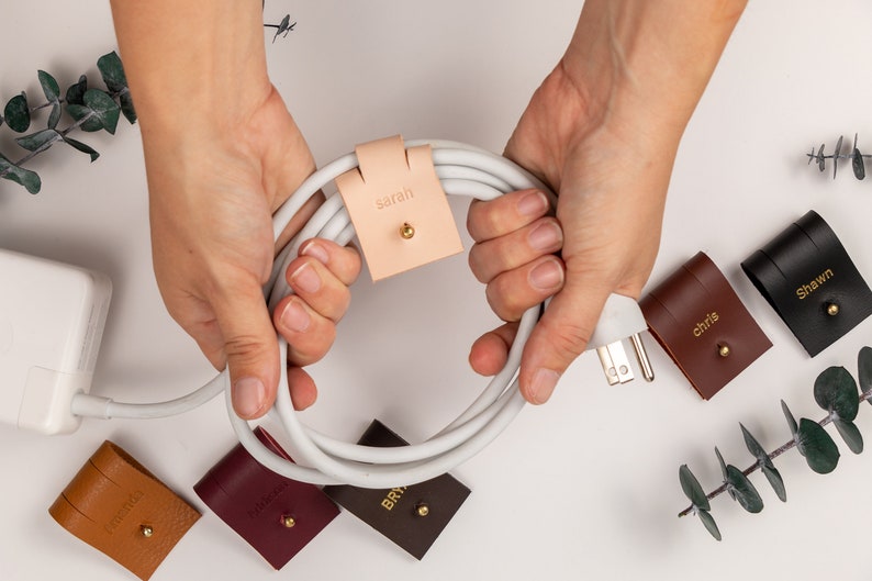 Personalized Leather Cord Organizer Cord Keeper Earbud Holder Etsy