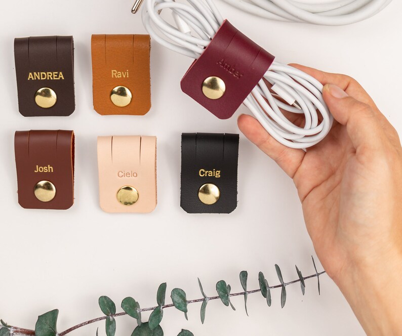 Leather Cord Keeper Set Personalized Leather Cord Holder Etsy