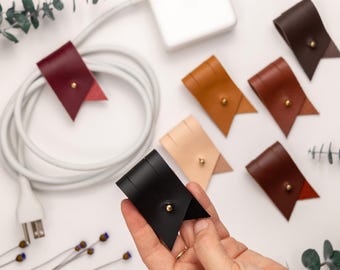 Leather Cord & Cable Holder Organizer for Chargers and laptop - Travel Accessory, Stocking Stuffer Gift [2pc]