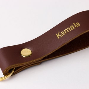 Thick Loop - Wide Personalized Leather custom man monogram gold keychain fob leather anniversary gift house keychain mini lanyard key ring