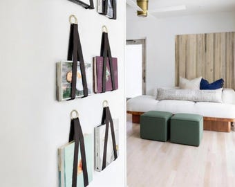 wall hanging leather book storage & display holder