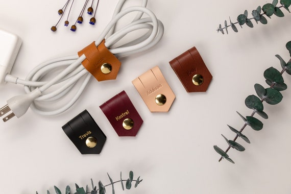 large cable holder personalized birthday gift for 3rd anniversary gift under 15 leather cord keeper personalized leather cable organizer