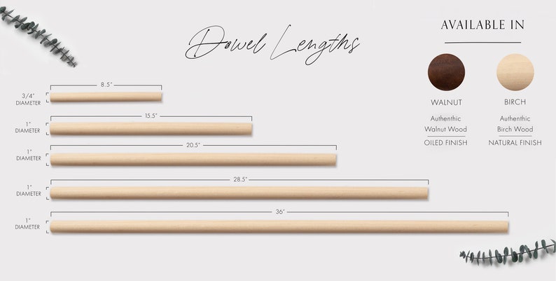 A guide showing the lengths of dowels available.