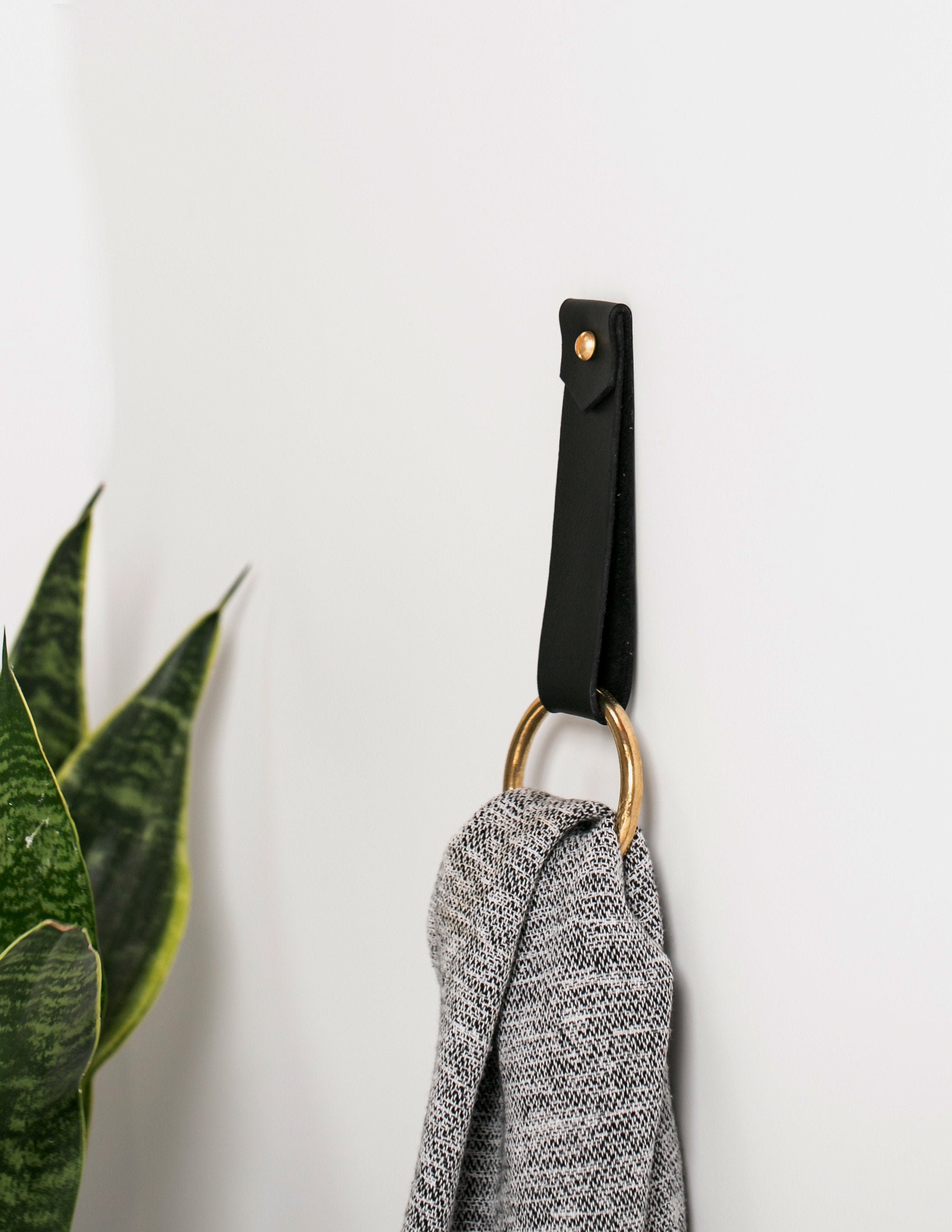 medium leather strap with brass towel ring minimalist hanger for bath…