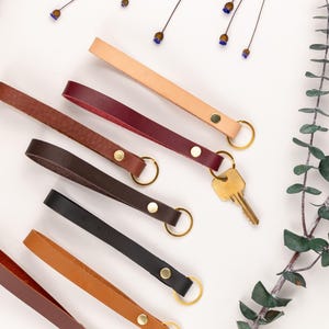 Skinny Leather Wristlet Keychain - Lightweight Handmade Key Holder - Elegant Gift for Her or Him
