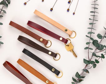 Skinny Leather Wristlet Keychain - Lightweight Handmade Key Holder - Elegant Gift for Her or Him