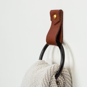 Small V'ed End - leather strap hanger for bath towel holder leather wall hook strap towel hook bathroom decor black towel ring nordic home