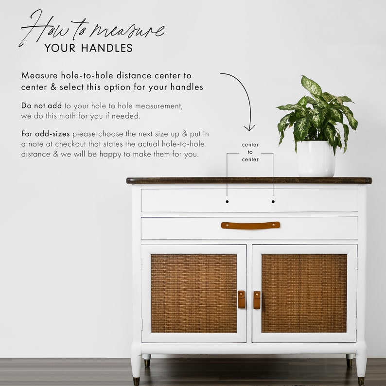 How To Measure guide showing you how to measure the hole-to-hole distance for your handles.