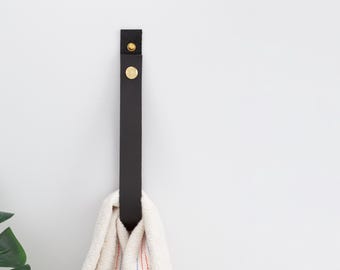 Large Leather Hanging Snap Strap [Flat End Style] - Opening & Closing Wall Hook loop hanger modern functional minimal look decorative decor